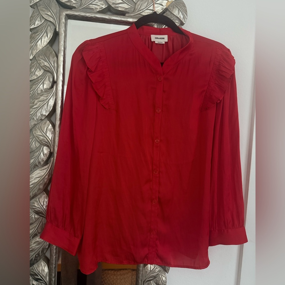Zadig & Voltaire Crimson Blouse with Ruffle Accents